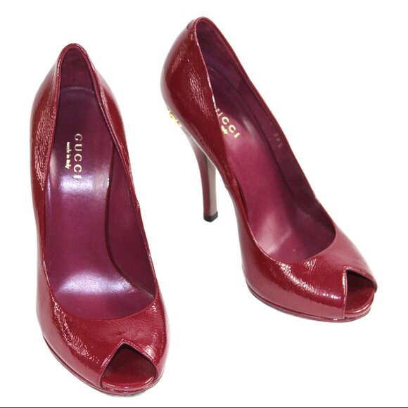 Gucci Venice Naplack Light Prune Patent Leather Peep Toe Stiletto, Size 36.5 - Picture 5 of 9